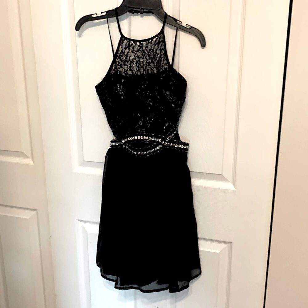 B. Darlin | Black Lace Cutout Women’s Jeweled Cocktail Evening Dress Homecoming - Picture 2 of 14